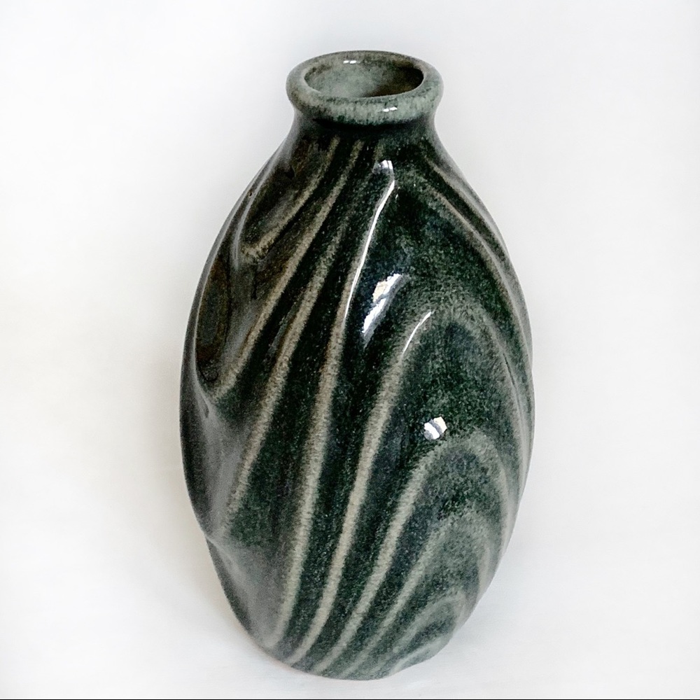 Hunter Green Small Ceramic Vase with Drape Detail